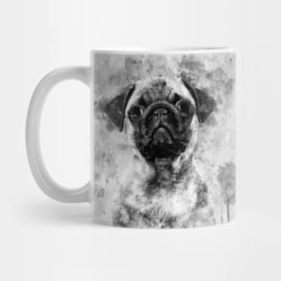 Pug Dog Watercolor Portrait black and white 01 Mug